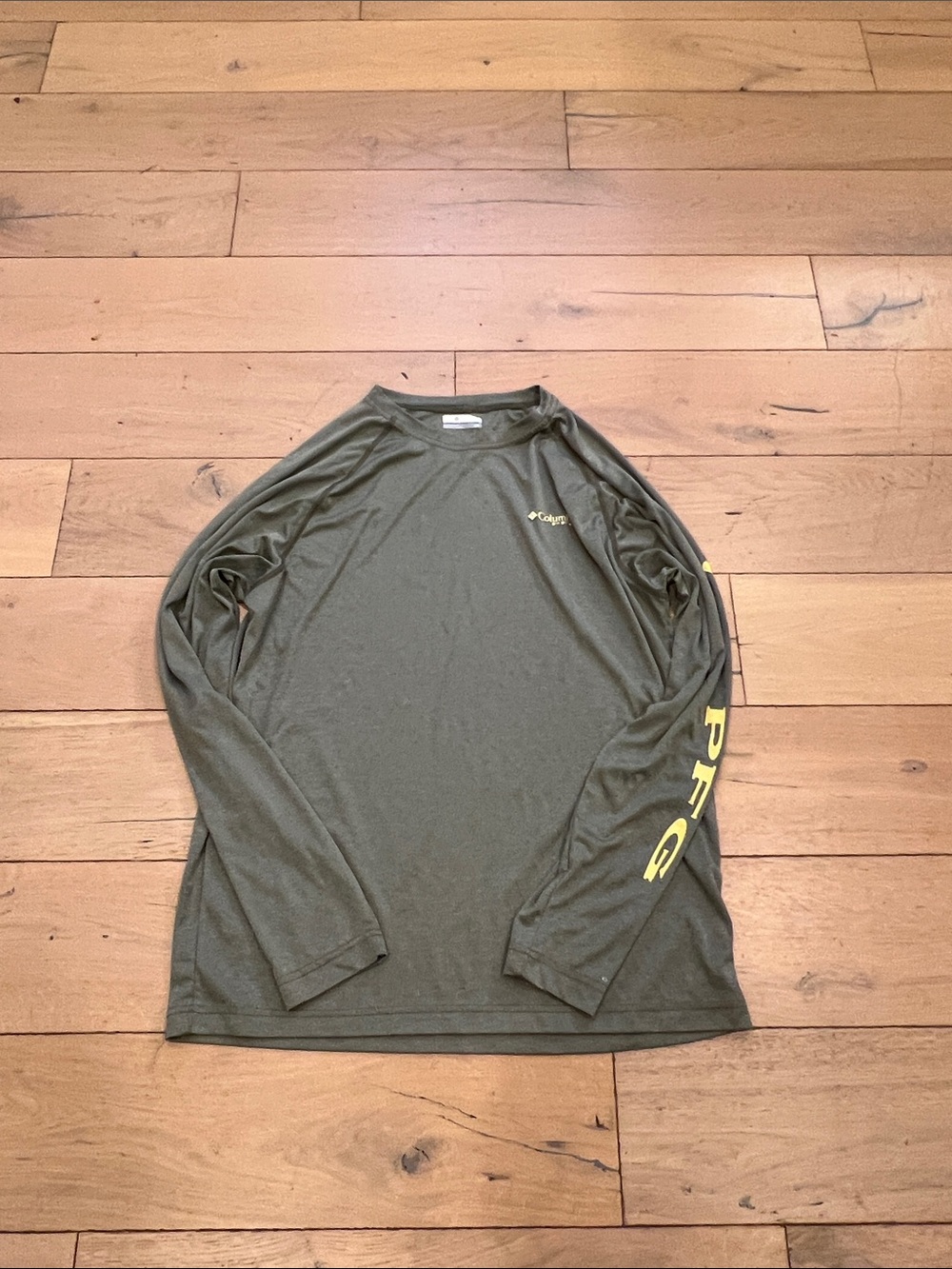 Columbia Olive Green Long-Sleeve Performance Shirt with Yellow Logo